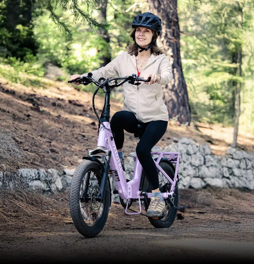 Rider on a Velotric Fold e-bike
